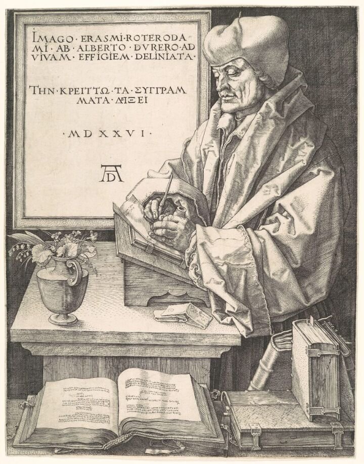 Érasme de Rotterdam à son écritoire, gravure d'Albrecht Dürer