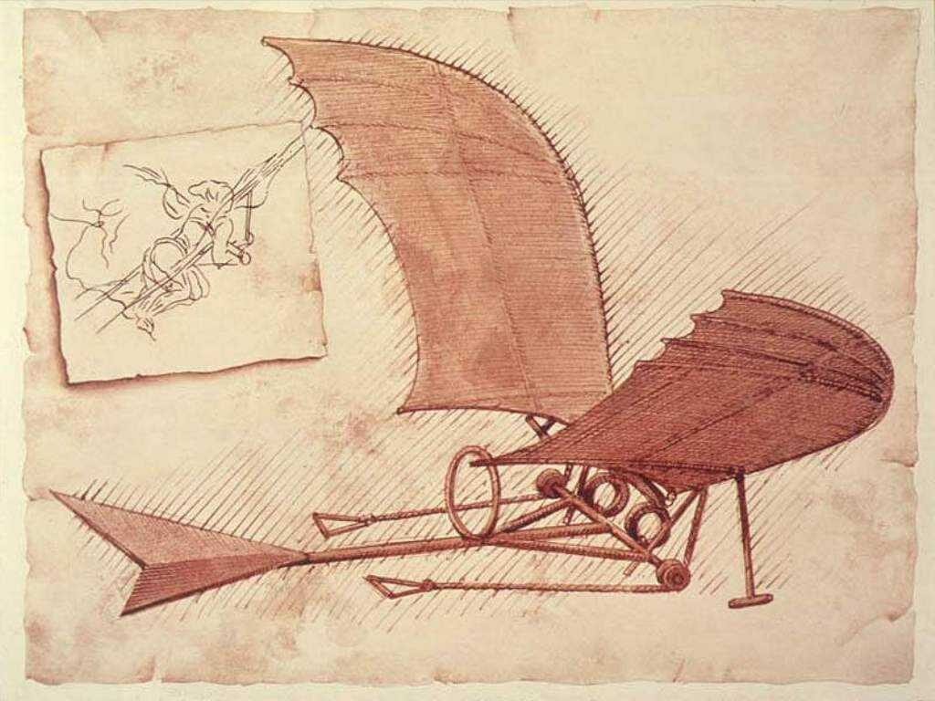 Dessin d'une machine volante de Léonard de Vinci