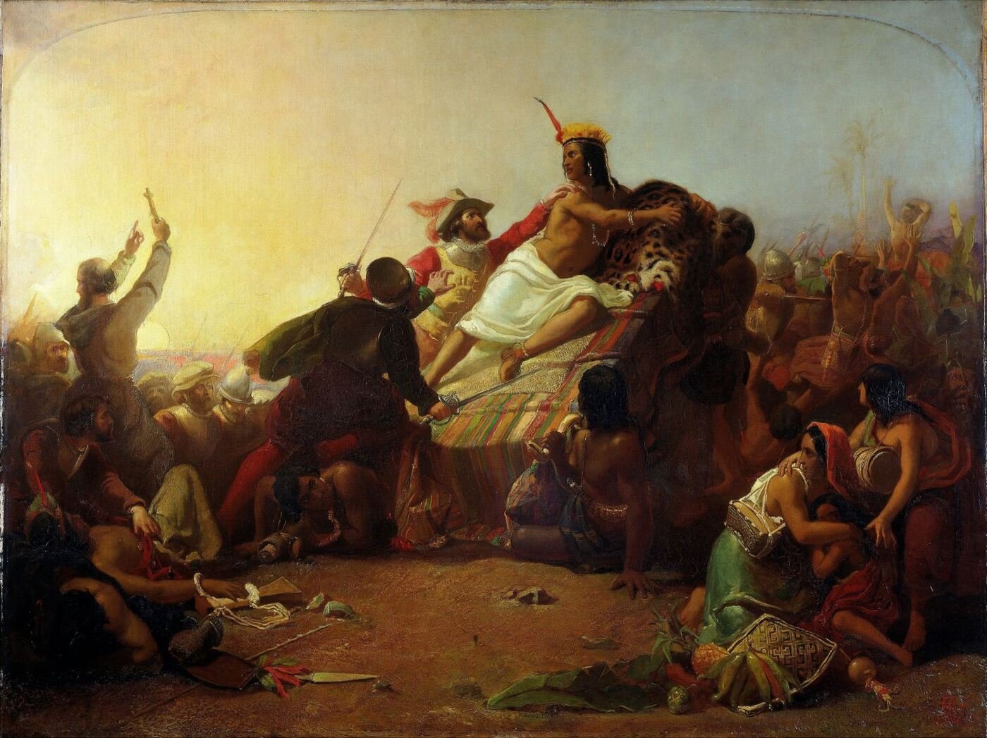 Peinture de John Everett Millais représentant Pizarro capturant l'Inca Atahualpa